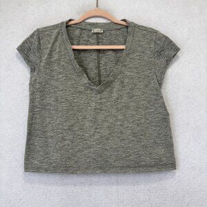 free people Shirt Women Medium Gray V Neck Short Sleeve Basic Stretch Jersey Tee